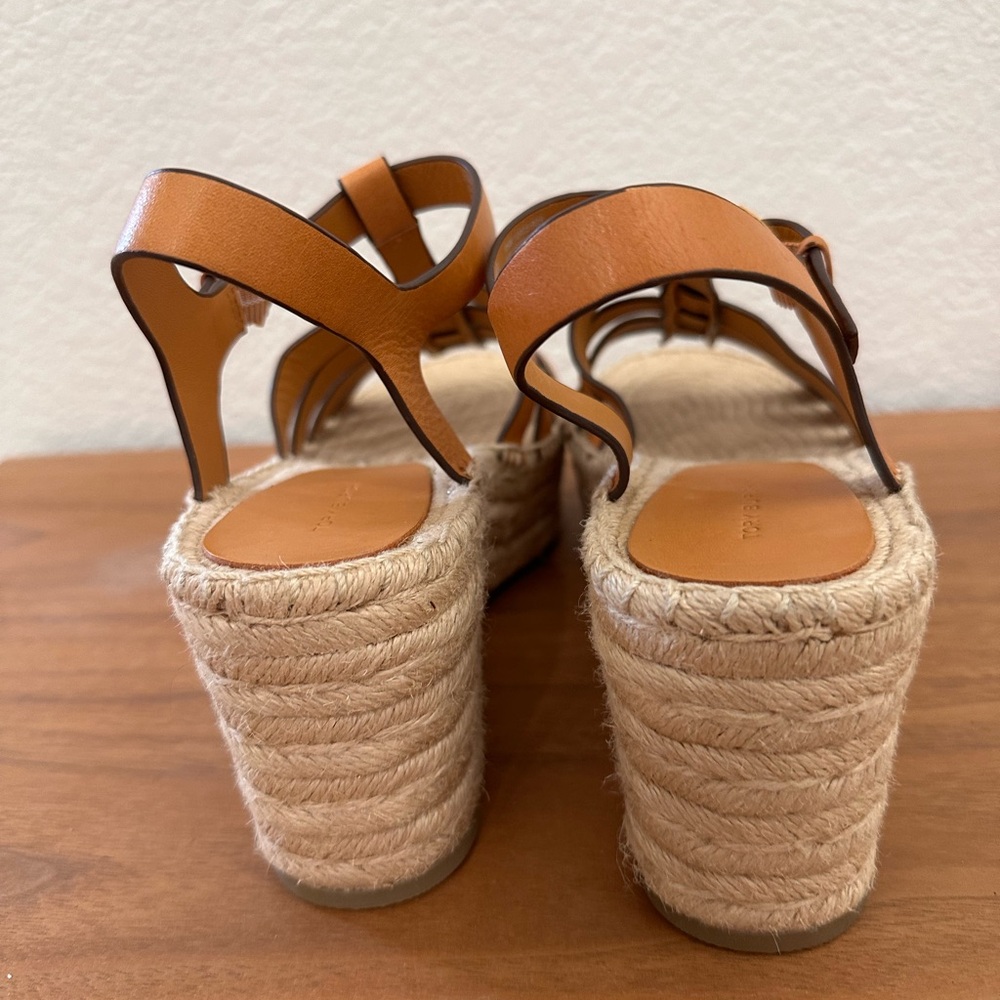 Tory Burch Tan Leather Espadrille Wedge Sandals Platform Gladiator 9.5 - Picture 6 of 8